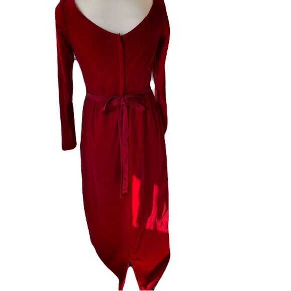Vintage Handmade Red Dress, Elegant Long Sleeve Gown, Diamond in the Rough - Picture 3 of 8